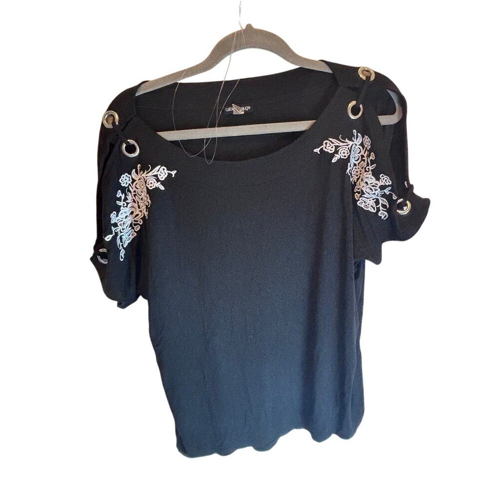 Cable & Gauge Women's Black Floral Open Shoulder Top XL - Picture 2 of 5